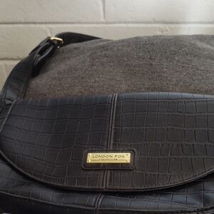 London Fog Dark Brown Crocodile-Embossed Shoulder Bag
